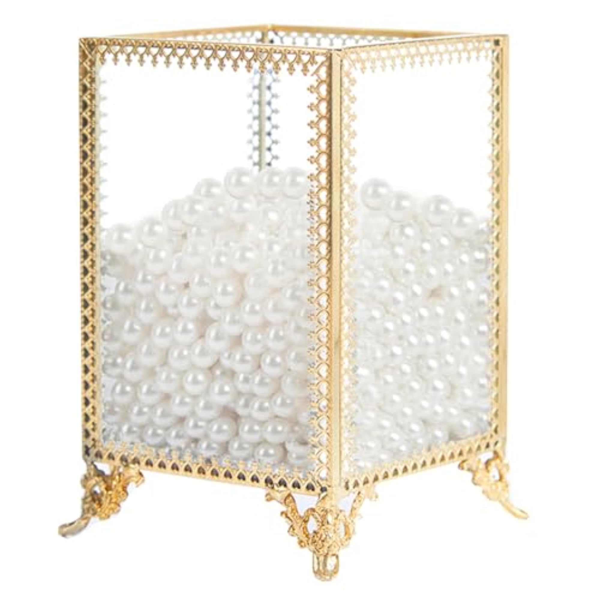 Gold Makeup Brush Holder with Free White Pearls
